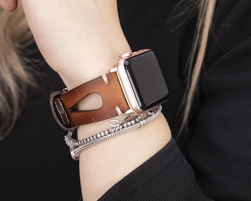 Image of Leather Bands Compatible with Apple Watch Band 40 mm 38 mm 41 mm 42 mm 44 mm 45 mm 46 mm 49 mm Band For Women Straps For Men Handmade Crazy Horse Full Grain Genuine Leather Strap for iWatch Series 11 10 9 8 7 6 SE 3 2 1 Ultra 3 2 1