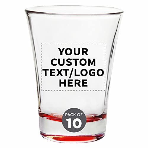 Custom Shot Glasses 2 oz. Set of 10, Personalized Bulk Pack - Great for Wedding, Party, Birthday, Gifts - Red