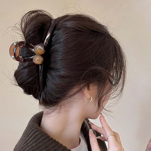 Resweky Grandes pinces à cheveux marron avec perles pour femmes et filles