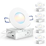 Sunco 3 Inch Recessed LED Lights, Ultra Thin Ceiling Lighting, 500 LM, 8W (50W Equivalent), Selectable CCT 2700K/3000K/4000K/5000K/6000K, Dimmable, Wafer Thin, Canless with Junction Box 4 Pack.