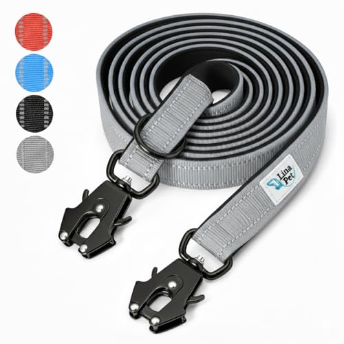 Lina Pet Hundeleine 3m x 2,5 cm, Reflektierend – Verstellbare Doppelleine aus Nylon mit Aluminium-Karabiner, Führleine für große und mittelgroße Hunde