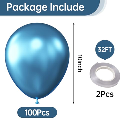 Image of KALOR 10 Inch Metallic Blue Balloons, 100 Pcs Latex Helium Metallic Balloons for Kid's Birthday Party Baby Shower Wedding Graduation Graduation Party Decorations
