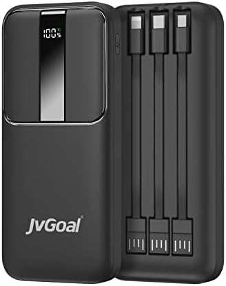 JvGoal 10000mAh Portable Charger with Built in Cables, PD & QC 22.5W Fast Charging USB C Power Bank, 3 Output 2 Input Battery Charger LED Display External Battery Pack for iPhone Samsung Huawei etc