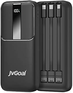 JvGoal 10000mAh Portable Charger with Built in Cables, PD & QC 22.5W Fast Charging USB C Power Bank, 3 Output 2 Input Battery Charger LED Display External Battery Pack for iPhone Samsung Huawei etc