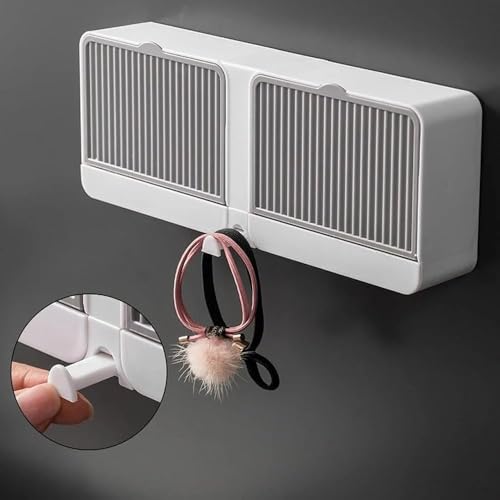 Image of RERANT Wall Mounted Soap Holder Box with Lid and Pull-Out Drain Tray, Adhesive Wall Installation Soap Case with Hook, Bathroom Bar Soap Storage Organizer Unit