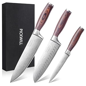 Kitchen Knife Set, 3-Piece Chef Knife Set, Sharp Knives Set with Wooden Handle, High Carbon Stainless Steel Professional Kitchen Knives, Elegant Gift Box for Home or Restaurant