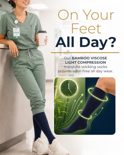 Image of Pembrook Bamboo Viscose Light Compression Socks - 3 Pairs | 8-15 mmhg Compression Socks | Knee High Comfort Support Socks