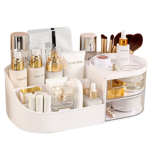 Organizzatore cosmetico con 2 cassetti organizzatore di trucco Make Up Storage Cosmetic Stoccaggio bagno per rossetto e gamma Skincare Profumo M 1 plastica bianco