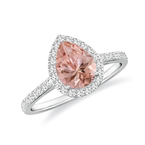 925 Sterling Silver Pear Shaped Morganite Halo Ring, Moissanite Engagement Ring in Gold Plated| Teardrop Birthstone Wedding Ring, Birthday, Anniversary Jewelry Gift for Women