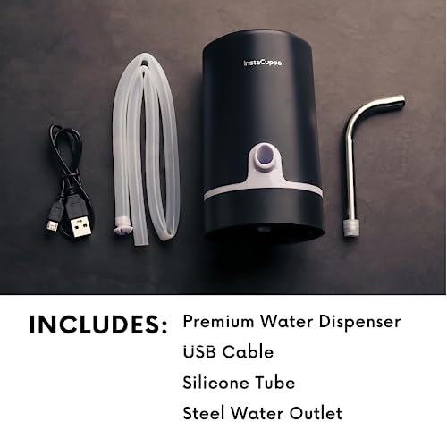 Image of InstaCuppa Automatic Water Dispenser for 20 Liter Cans, Child Lock, USB Rechargeable Pump, Stainless Steel Outlet, LED Display, Portable for Home, Office, Camping, Black