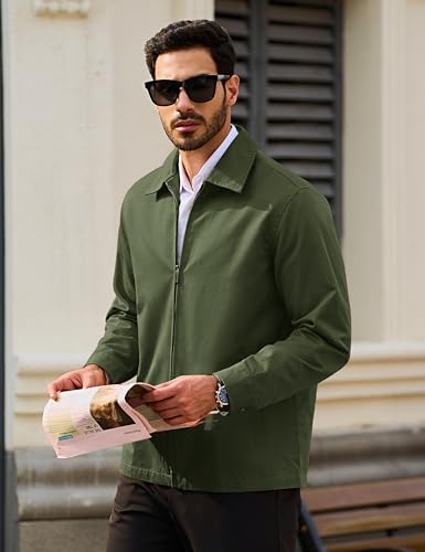 Image of TACVASEN Men's Cotton Jacket Full Zip Up Work Jackets Turndown Collar Business Casual Windbreaker with 3 Pockets
