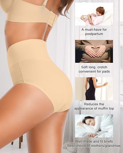 EIGGAM Tummy Control Underwear Soft High Waisted underwear Full Coverage Briefs Breathable Postpartum Cotton Womens Panties