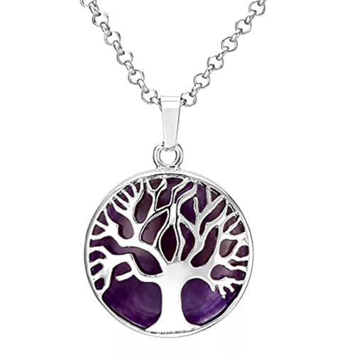 Collier en pierre cristalline fine et pendentif arbre d'éternité