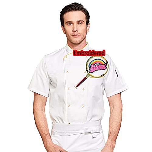 Custom Embroidered Chef Jacket Personalized Chef Uniform Hotel Kitchen Restaurant Chef Coat?White/Yellow M(Embroidery)