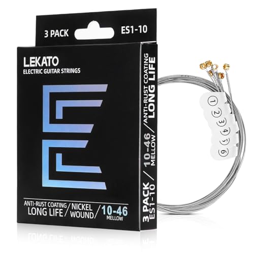 Image of LEKATO Electric Guitar Strings, Nickel Plated Steel with ANTl-RUST Coating Longest-Lasting Bright Tone with Comfortable Feel, Light 10-46, 6-String Set, Pack of 3