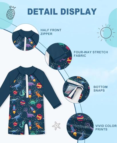 Image of BesserBay Baby Boy Swimsuit UPF 50+ Zip Front Long Sleeve Snaps Bottom One Piece Rash Guard 0-36 Months