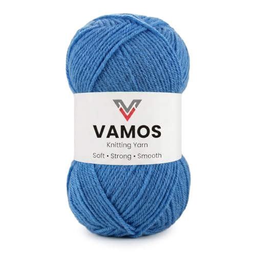 Image of VAMOS Acrylic Hand Knitting & Crochet Yarn - 100g Ball, 4 ply Soft Yarn for Knitting Sweaters, Scarves, Hats, Amigurumi, Babywear & DIY Crafts (Azure Blue)