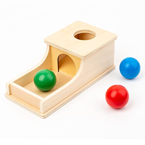 Image of Busy edition Montessori Toys Object Permanence Box Soft Sound Wooden Baby Ball Drop Play for 6 Month 1 2 3 Year Old Toddlers Infant Early Age Toy (Red Green Blue)