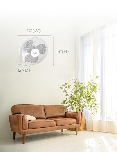 Image of BLACK+DECKER Wall Fan, 16 Inch with Remote Control, Oscillating Fan, 3 Speed Settings and Off Timer, Wall Fan with Tilt Angle