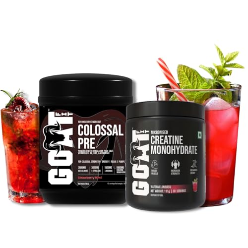 Colossal Pre Workout with Micronised Creatine Monohydrate Combo | Energy, Strength & Muscle Support | Pre Workout Powder & Creatine | Strawberry Kiwi & Watermelon Basil-image-29