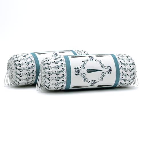 Image of BLOCKS OF INDIA 200TC Diwan Set Cotton 8 Piece | Deewan Printed Bedsheet Sets for Living Room Hall (Set of 8 Piece, 1-Bed Sheet | 2-Bolster Cover | 5-Cushion Cover (Grey Patti)