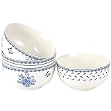 STPGoods Cereal Bowls Set of 4 - Porcelain Oatmeal Bowls, 21 Ounce Stackable Kitchen Set of Bowls, Blue Floral Round Bowl for Salad, Soup, Microwave and Dishwasher Safe
