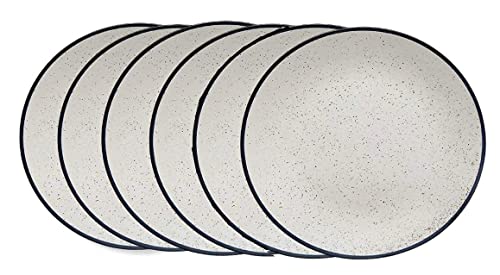 Image of Ceramic Plate Set,10 inches - Set of 6 Large Size Dinner Plate for Snacks, Appetizers etc. Handmade Stoneware Dinner Plate (Blue) (White Marble Matte)