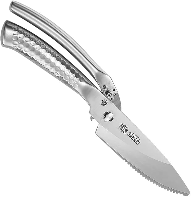 MITSUMOTO SAKARI 4.7 inch Japanese Multipurpose Stainless SteelSilver Titanium Plating Sharp Scissors Heavy Duty, Professional Kitchen Scissors Poultry Shears for ChickenMeatBoneFish
