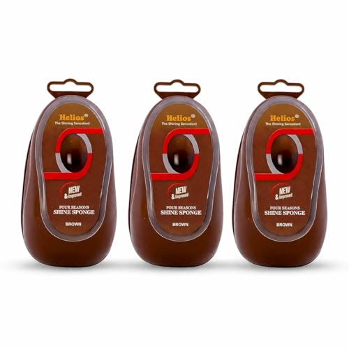 Image of Helios Shoe Shine Sponge for Leather Shoes | Instant Shine Sponge | Easy to Use Shoe Cleaner | Long Lasting Shine for Formal Shoes, Boots & Leather (Brown, Pack of 3)
