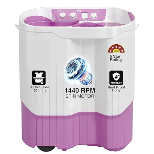 Image of Godrej Edge Pro 9 Kg 5 Star Semi Automatic Top Load Washing Machine Appliance With Aqua Jet Pulsator (WSEDGE PRO 90 5.0 PB3 M LISP, Lilac Sprinkle)