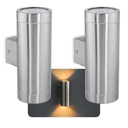 SSC-LUXon 2 Stück TIRA Aussenlampe Edelstahl Up and Down Leuchte - Hauswand Wandlampe Wandleuchte Aussen IP44 Fassung für 2x GU10