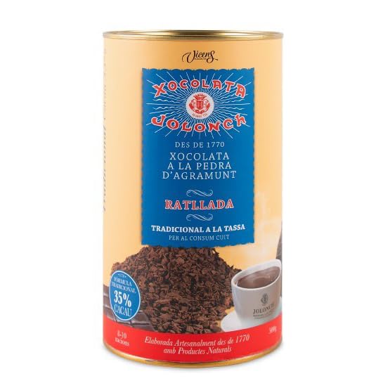 Jolonch Chocolate A La Pedra D'Agramunt | Stone Grated Small Chips | Cacao 35% | Mexico Sourced Spain Packed | Vicens Oldest Xocolata Factory In The World Est. 1770 | Baking or Hot Chocolate or Pastries | 17.64 oz (500 gr) (Pack of 2, 35.28, Ounce)