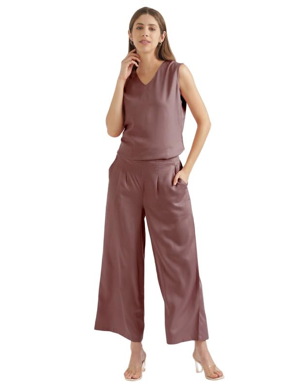 Image of SAADAA Palazzo Pants for Women Half-Elasticated Waistband | Palazzo for Women in Soft Viscose Fabric | Regular Fit with Mid Rise Waist & Deep Pockets | Versatile for Formal & Casual Wear