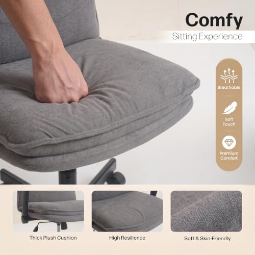 Image of DROGO Zen Pro Criss Cross Legged Office Chair for Work from Home with Flip-Up Armrest & Wide Thick Cushion Seat | Computer Study Chair with Adjustable Height, Recline & Heavy Duty Metal Base (Grey)