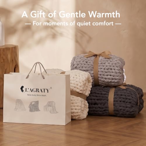 Image of L'AGRATY Chunky Knit Throw Blanket for Couch, 50'' x 70'' Knit Throw, Black