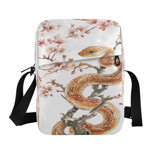 MCHIVER Small Messenger Bag Snake Cherry Pink Crossbody Bag for Men Women Cell Phone Shoulder Bag for Business Work