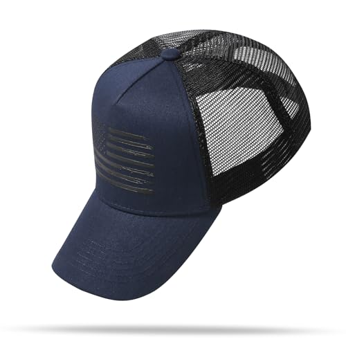 Image of VIONLAN Baseball Cap American Flag Trucker Hat for Men Women 3D Embossed Logo Adjustable Outdoor Mesh Snapback Hat