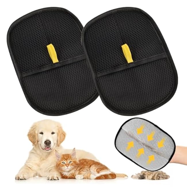 2 Pack Pet Hair Remover Gloves, Electrostatic Grooming Gloves for Dogs & Cats, Double-Sided Deshedding for Furniture, Carpet,The Magic Brush pet Hair Remover-QLbZ5FLF