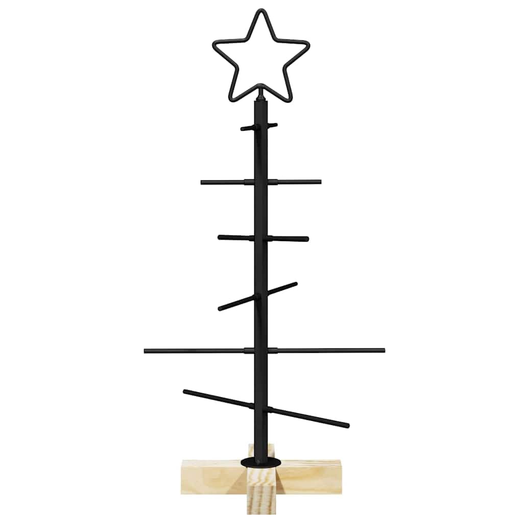 Albero di Natale in metallo, nero, 59,5 cm, acciaio verniciato a polvere | supporto in legno di pino massiccio, facile da montare, per interni ed esterni coperti