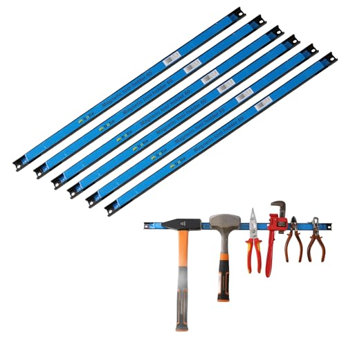 6 x Magnetleiste Werkzeug Metallstreifen Länge 60 cm Schwarz Werkzeughalter Starker Magnet mit Befestigungslöchern Schrauben und Dübel inklusive für Schraubendreher Zangen Bohrer und mehr