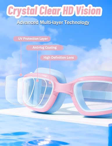 Image of Vvinca Kids Swim Goggles, Swimming Goggles for Kids 3-14 Anti-Fog UV Protection No Leak Pool Glasses for Boys Girls