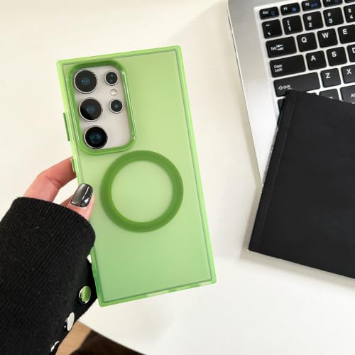 Étui magnétique Galaxy M55s vert transparent mat pour la charge sans fil