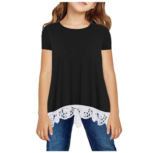 Girls Kids Summer Casual Tops Short Sleeve 2025 Sports Loose Fit Tshirt Cute Solid Trendy Lace Cool T Shirts3