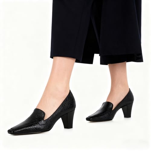 Image of LEHOOR Women Vintage Chunky Block Heel Pumps Shoes Square Pointed Toe Slip On Formal Office Work Business Loafers Shoes Suede Snakeskin Cone Heel Oxford Shoe Ladies Professional Chic Fall 4-11 M US