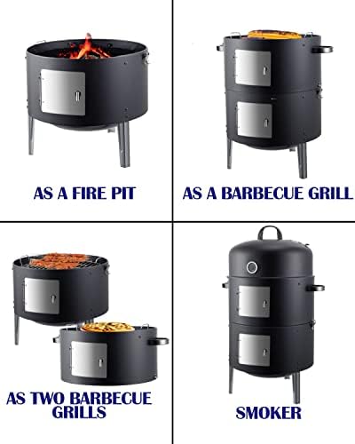 SUNLIFER Charcoal BBQ Grill, Heavy Duty 3-in-1 Barbecue Smoker Grill for Garden Camping Outdoor Cooking and Grilling 89x56x43CM