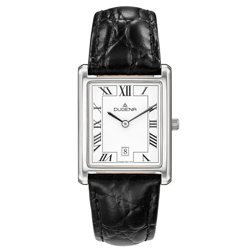 DUGENA Unisex-Armbanduhr 4460699 Quadra Classica, Quarz, weißes Zifferblatt, Edelstahlgehäuse, gehärtetes Mineralglas, Lederarmband, Dornschließe, 3 bar