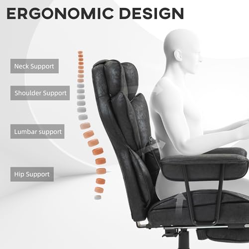 Image of HOMCOM Massage Executive Office Chair with 6 Vibration Points, 400LBS Heated Big and Tall Office Chair with Foot Rest and Lumbar Support, Microfiber Reclining Computer Desk Chair, Black