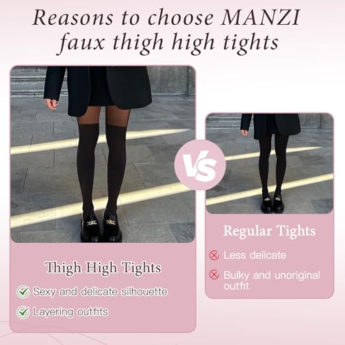 MANZI Faux Thigh High Tights Mock Over the Knee Socks Sheer Suspender Pantyhose Goth Stockings for Women4