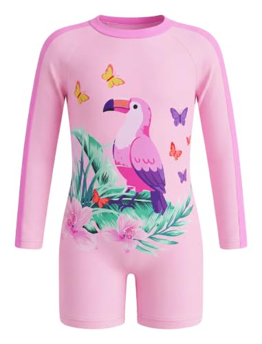 Image of ODASDO Infant Baby Girls Long Sleeve One Piece Rash Guard Swimsuit 3-24M | UPF 50+ Sun Protection | Back Zipper | Quick Drying | Full Head Neck Body Coverage | For Beach Vacation and Pool Party