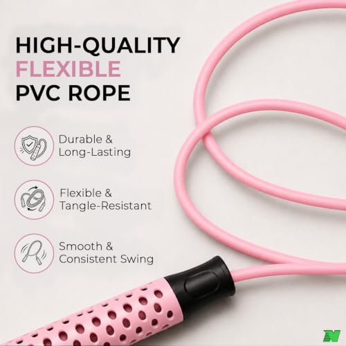 Image of Skipping Rope with Ball Bearing for Men, Women & Kids | 300 cm Jump Rope with Smooth Rotation & Comfortable Grip | 270 cm Effective Rope Length | Fitness, Cardio, Exercise & Workout Rope- Pink